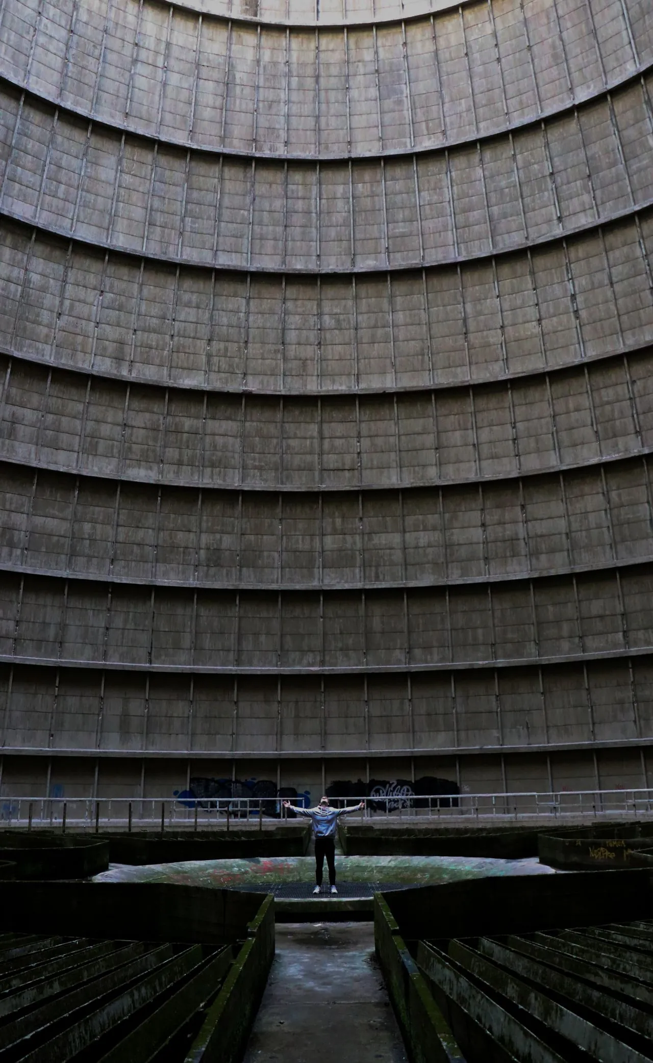 Close-up view of cooling tower fill and internals